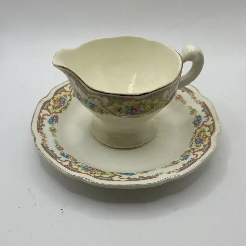 Antique 1930s Mount Clemens Mildred Footed Creamer & Plate Gold Trimmed USA USA